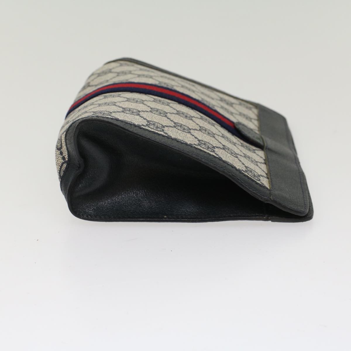 GUCCI GG Canvas Sherry Line Clutch Bag PVC Leather Navy Red
