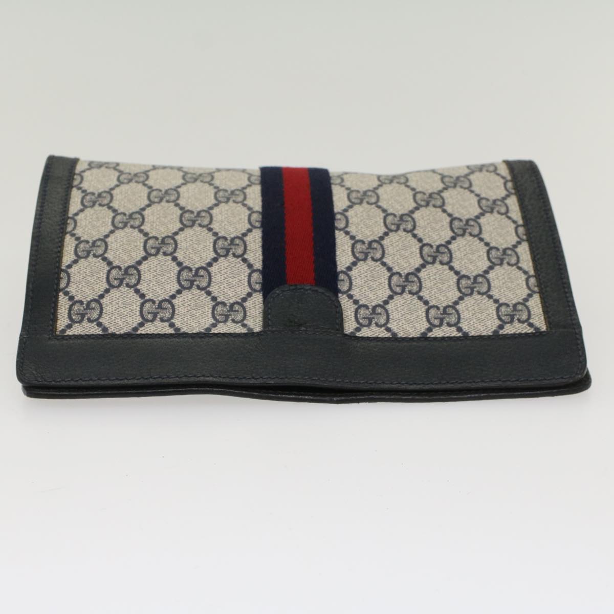 GUCCI GG Canvas Sherry Line Clutch Bag PVC Leather Navy Red