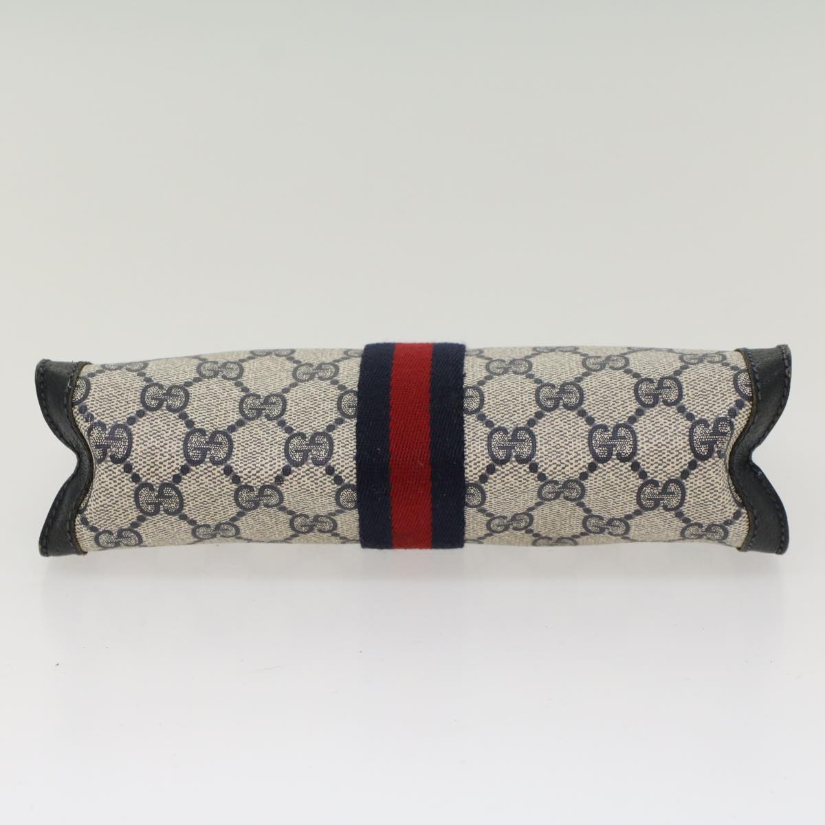 GUCCI GG Canvas Sherry Line Clutch Bag PVC Leather Navy Red
