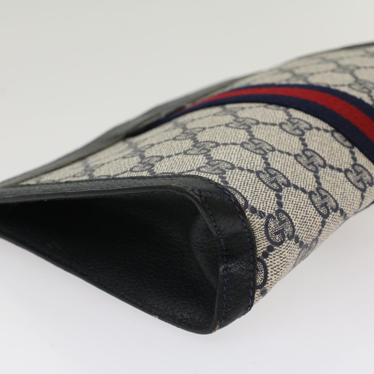 GUCCI GG Canvas Sherry Line Clutch Bag PVC Leather Navy Red