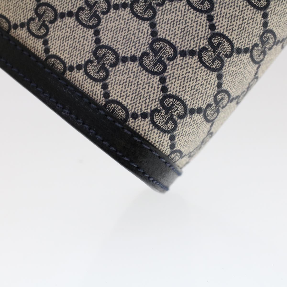 GUCCI GG Canvas Sherry Line Clutch Bag PVC Leather Navy Red