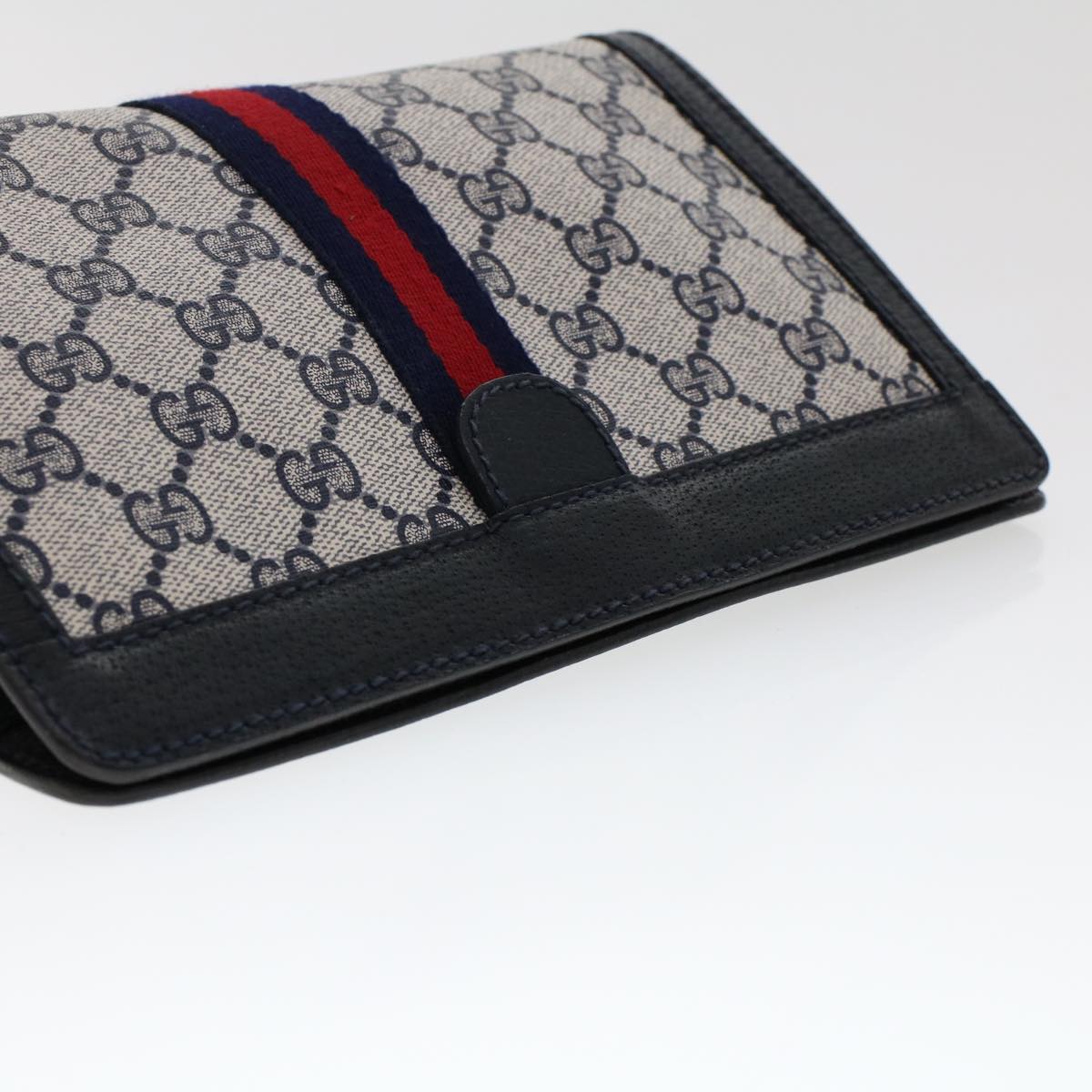 GUCCI GG Canvas Sherry Line Clutch Bag PVC Leather Navy Red