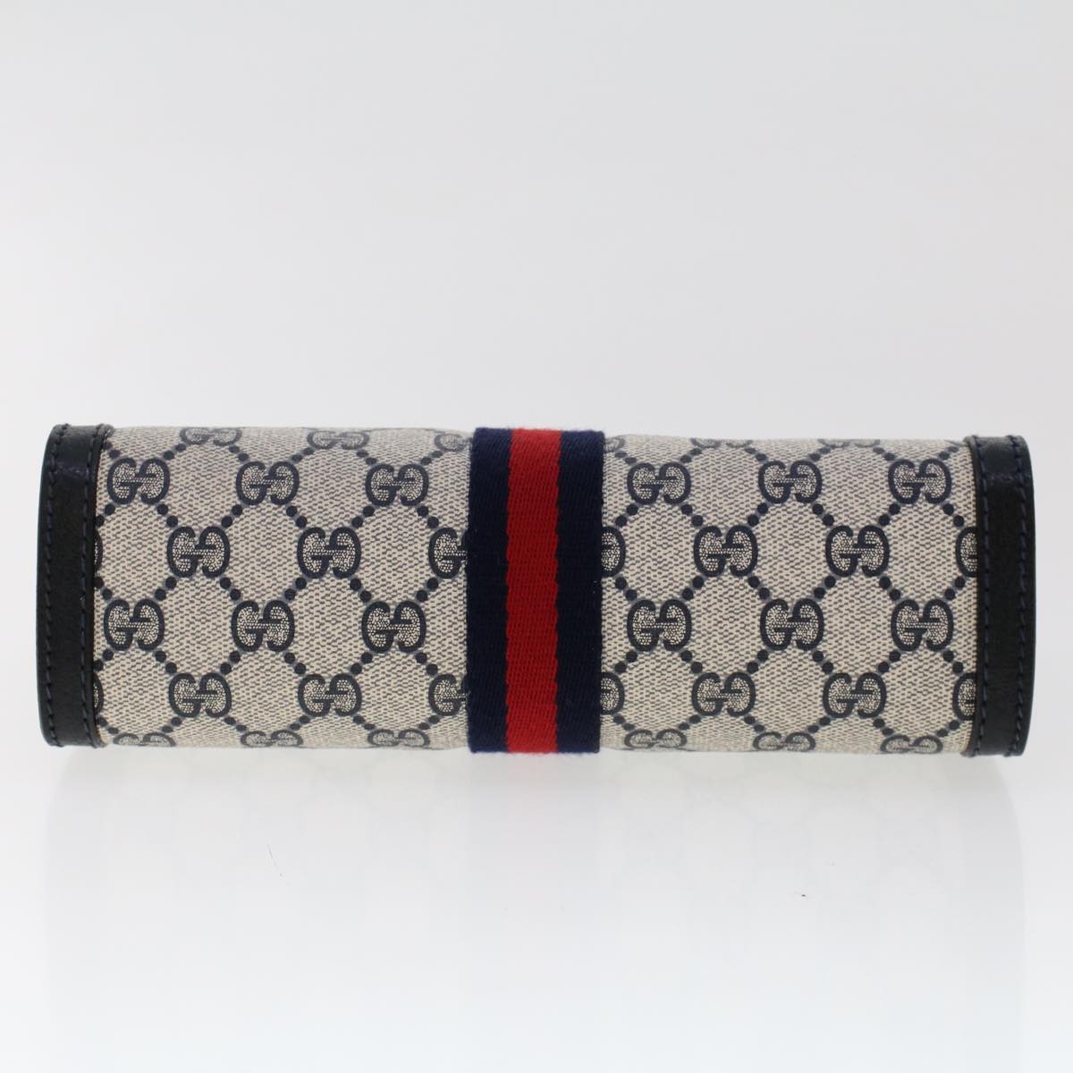GUCCI GG Canvas Sherry Line Clutch Bag PVC Leather Navy Red