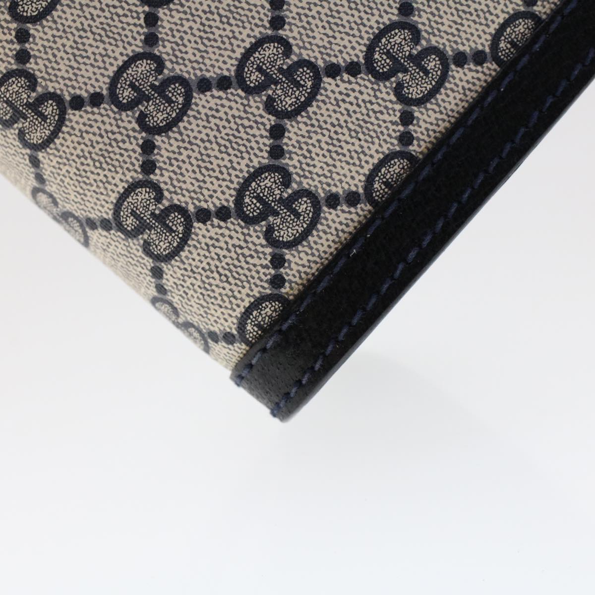 GUCCI GG Canvas Sherry Line Clutch Bag PVC Leather Navy Red